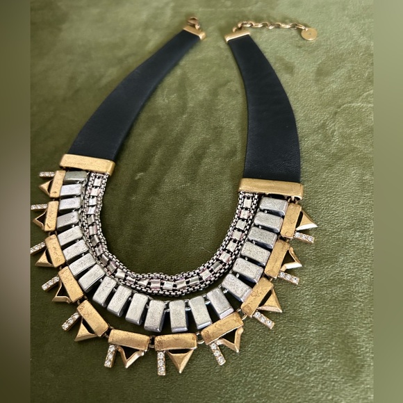 Stella & Dot | Natalie - Leather- Cobalt - Gold Statement reversible Necklace - Picture 3 of 4